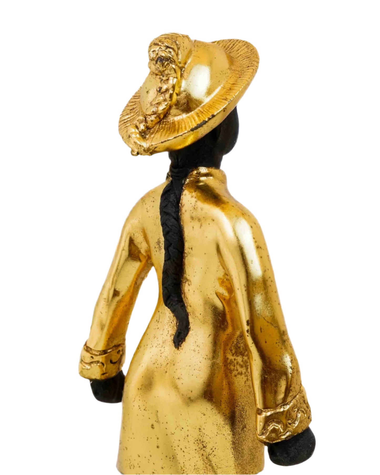 Handcrafted Vintage Golden Metallic Asian Gentleman Statue