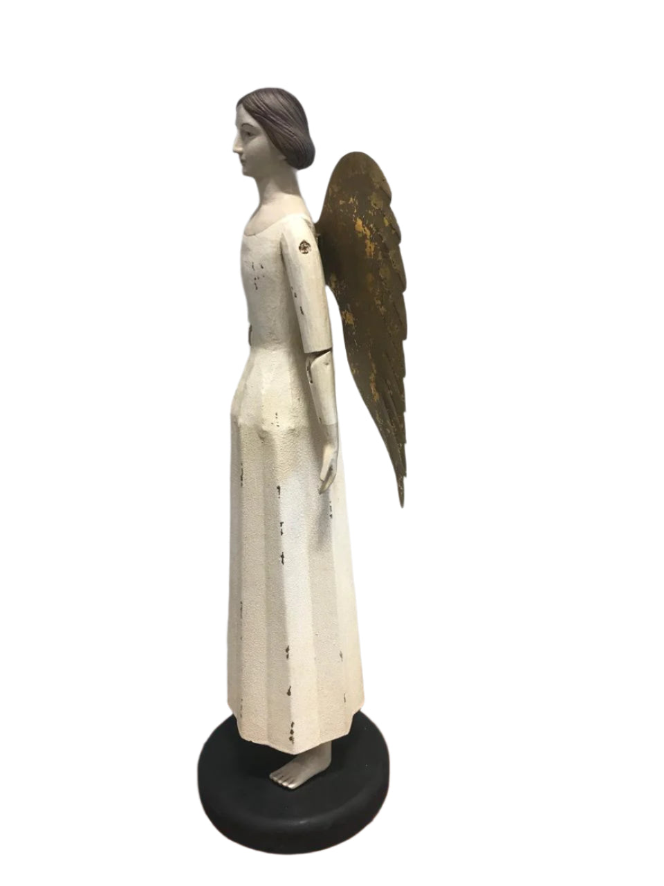 Wooden Angel Statue with Golden Wings