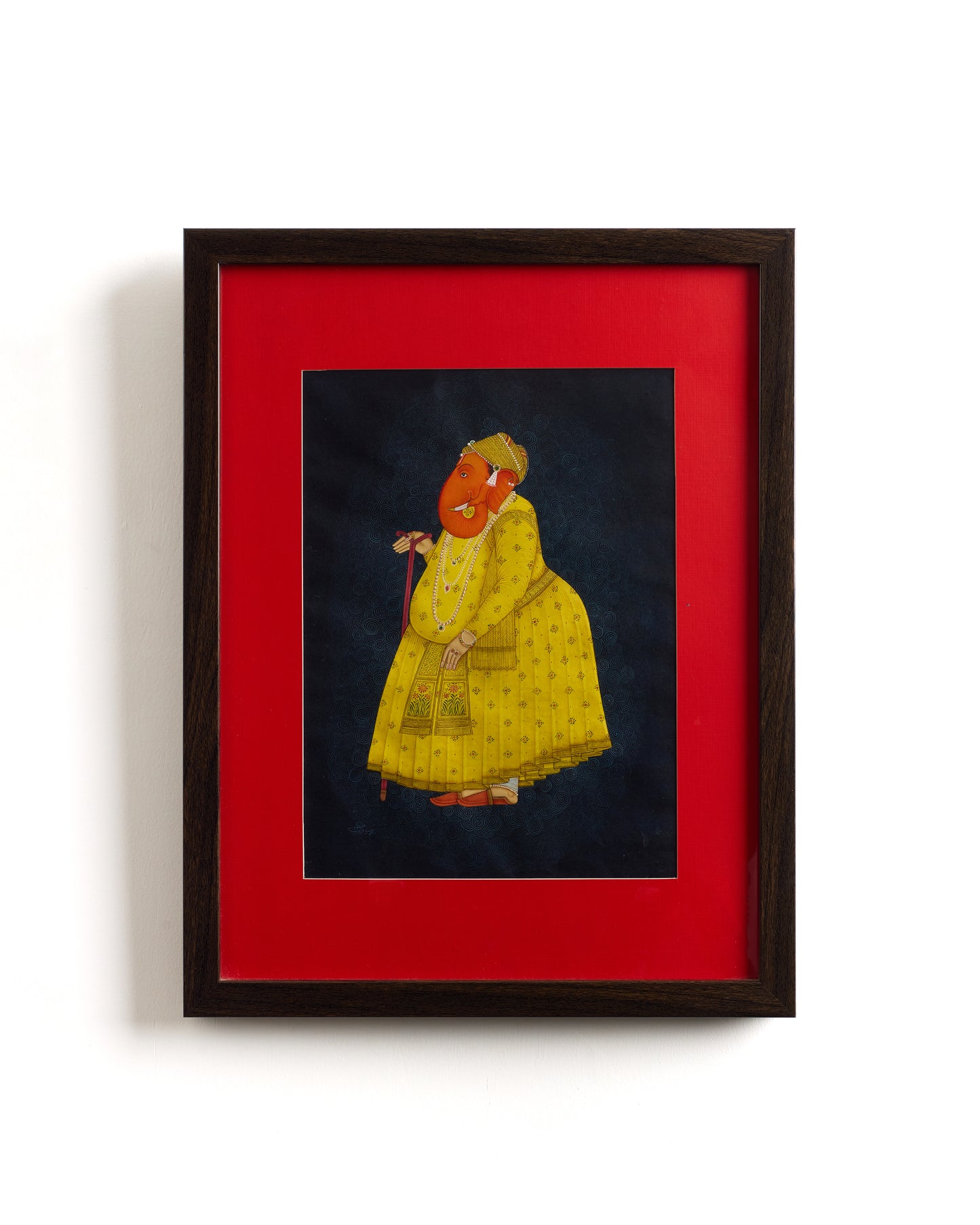 "Ganesha in Robe" – Framed Miniature Painting by Riyaz Uddin