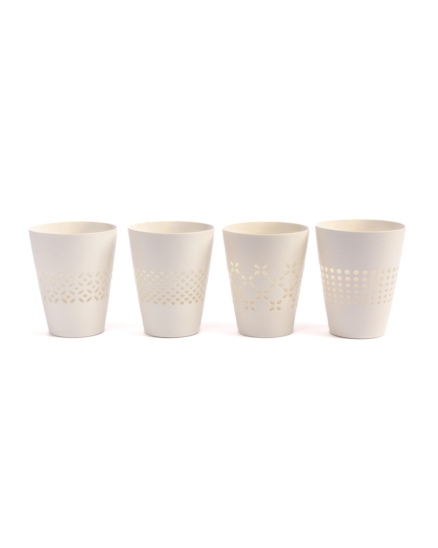 Elegant Set of 4 Glasses with Intricate Cut-Out Detailing