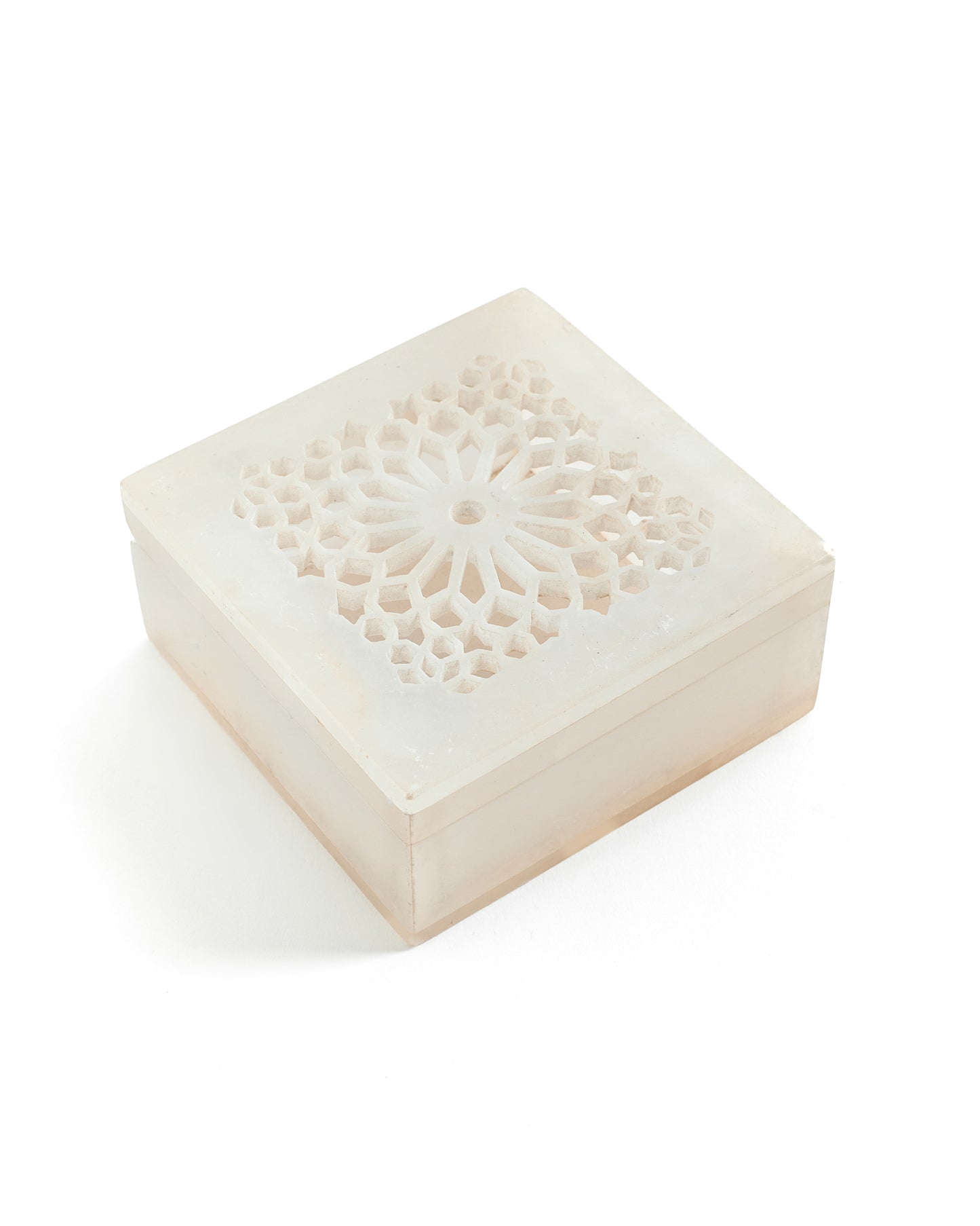 Ivory Marble Square Keepsake Box with Carved Lid
