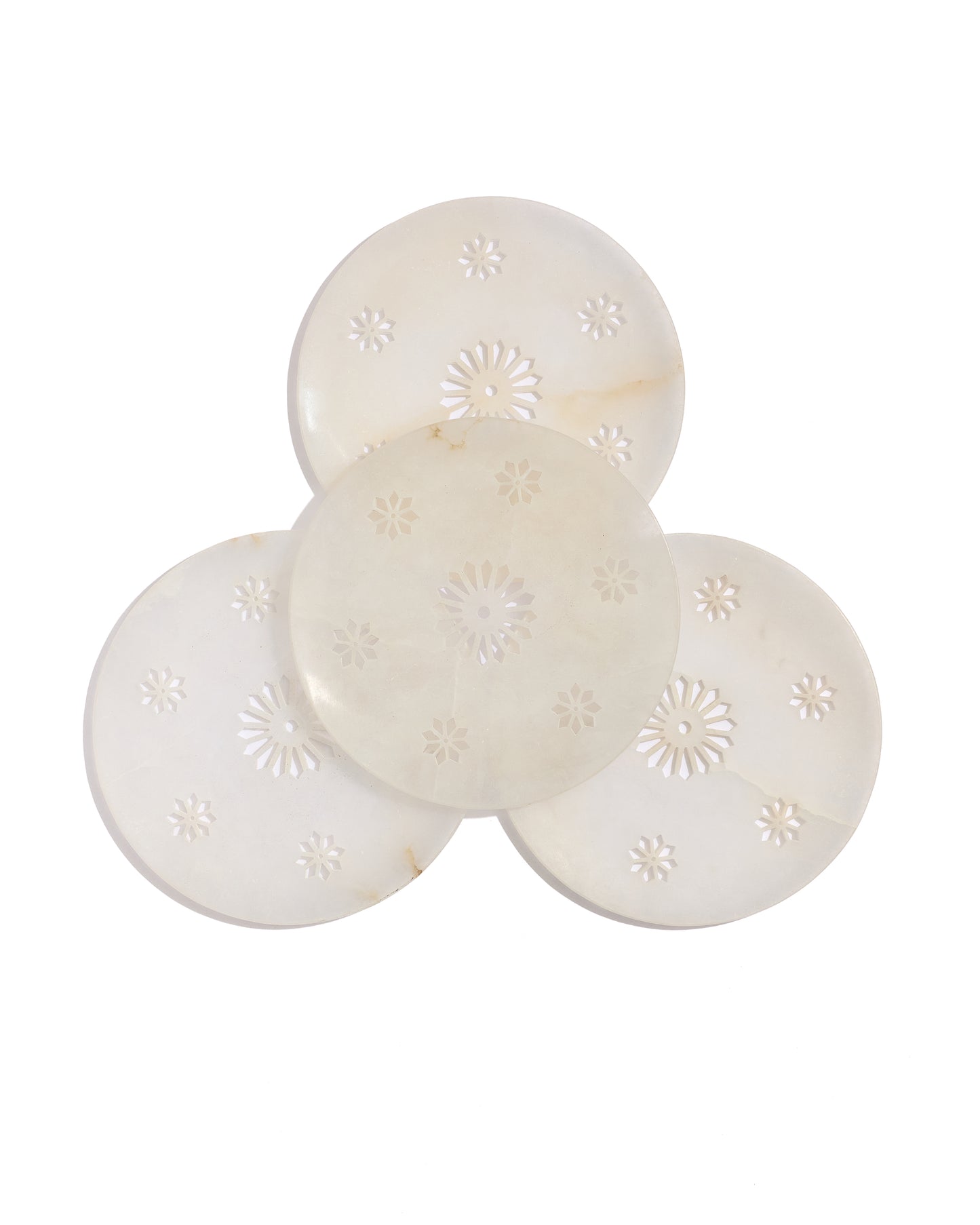 Celeste Hand-Carved White Marble Plates — Set of 4