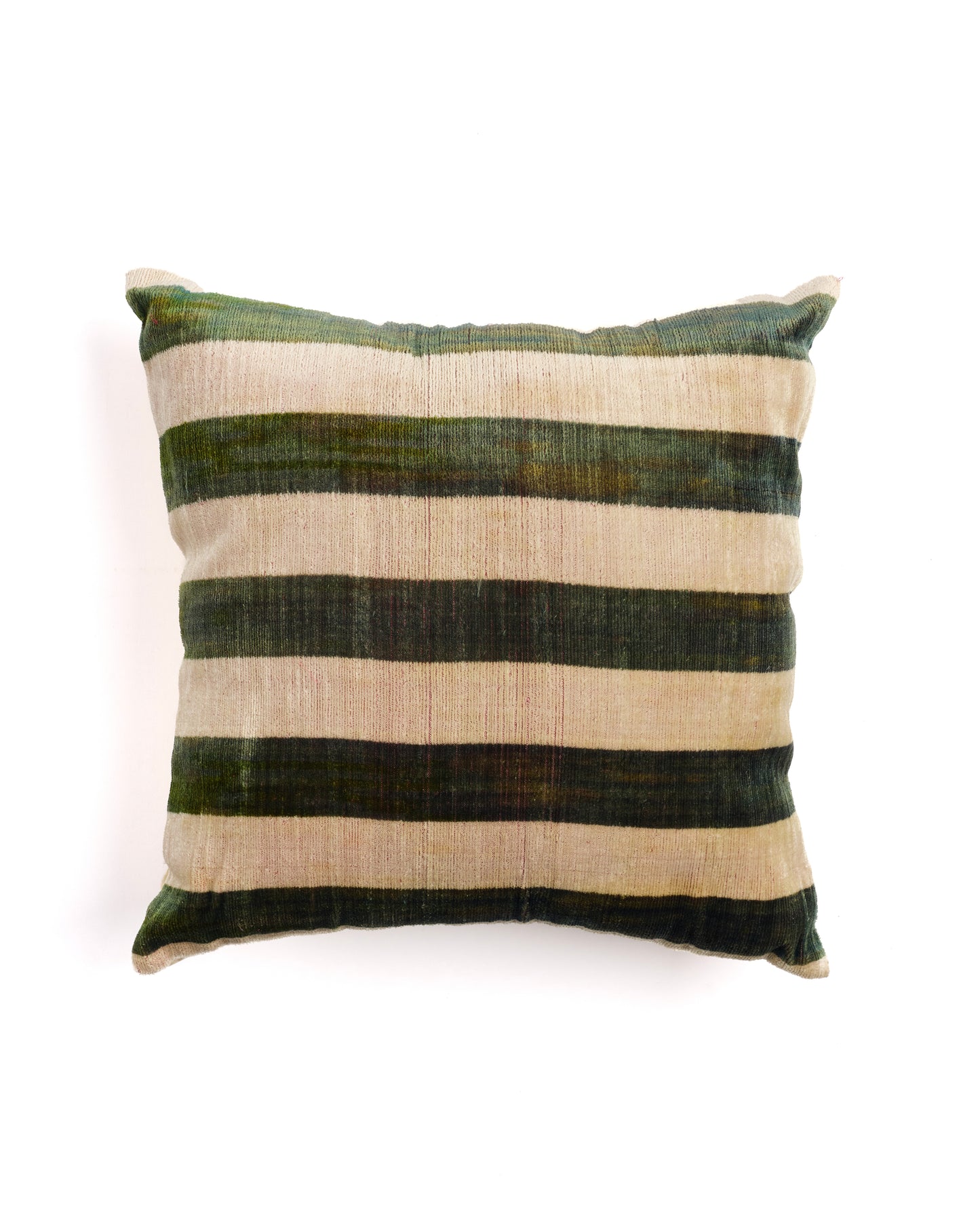 Olive Green and Beige Striped Silk velvet cushion cover
