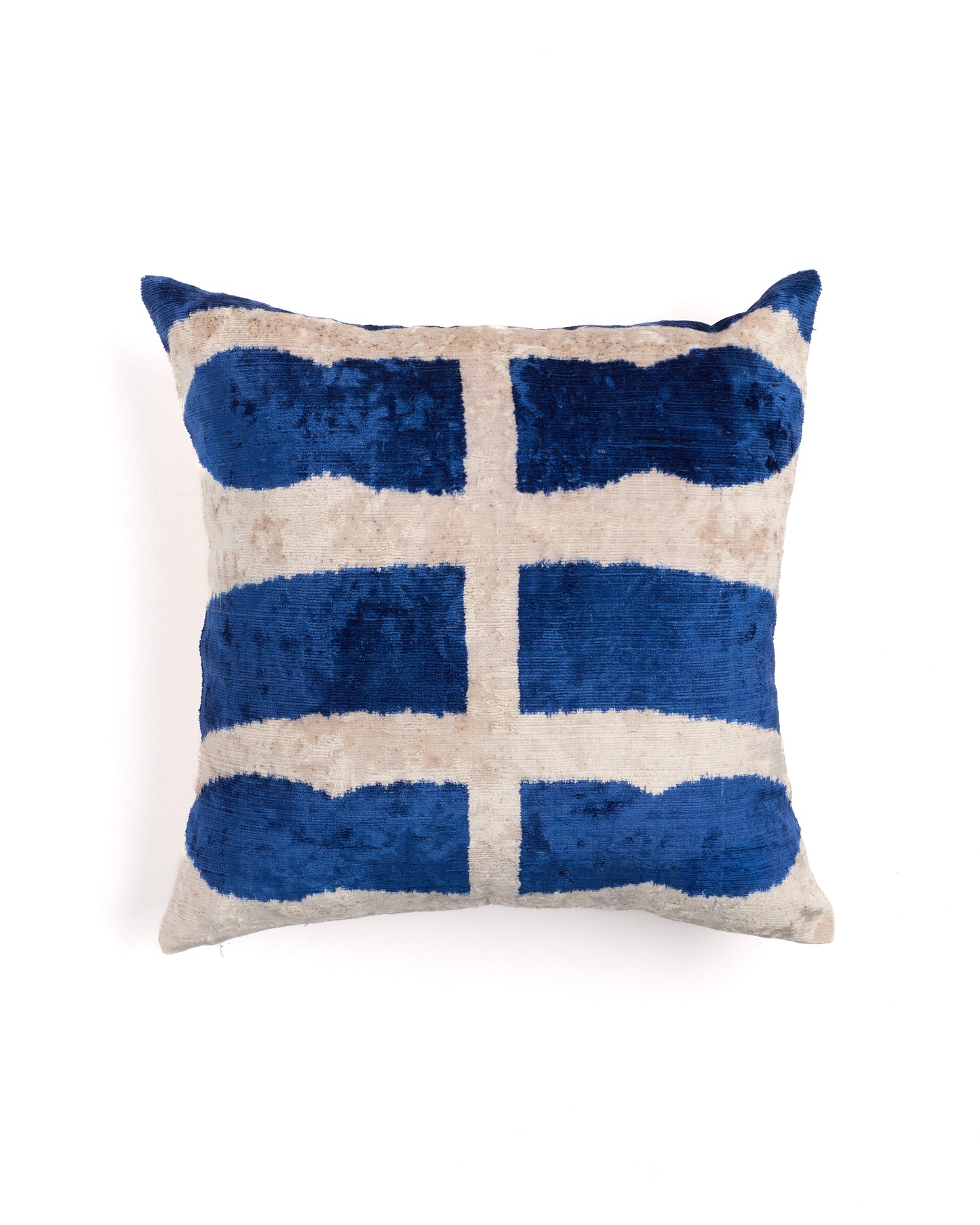 Beige and Blue Silk Velvet Cushion Cover