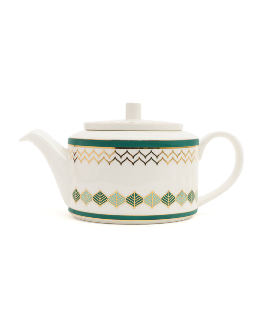 Elegant Ceramic Teapot with Gold & Green Leaf Design