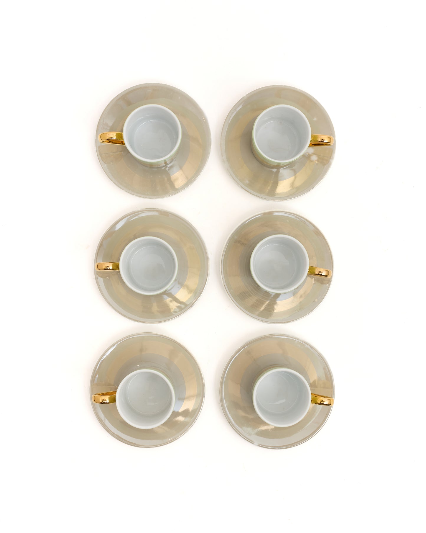 Modern Gold & Sage Espresso Cups- Set of 6 – 6-Piece Porcelain Coffee Set with Saucers