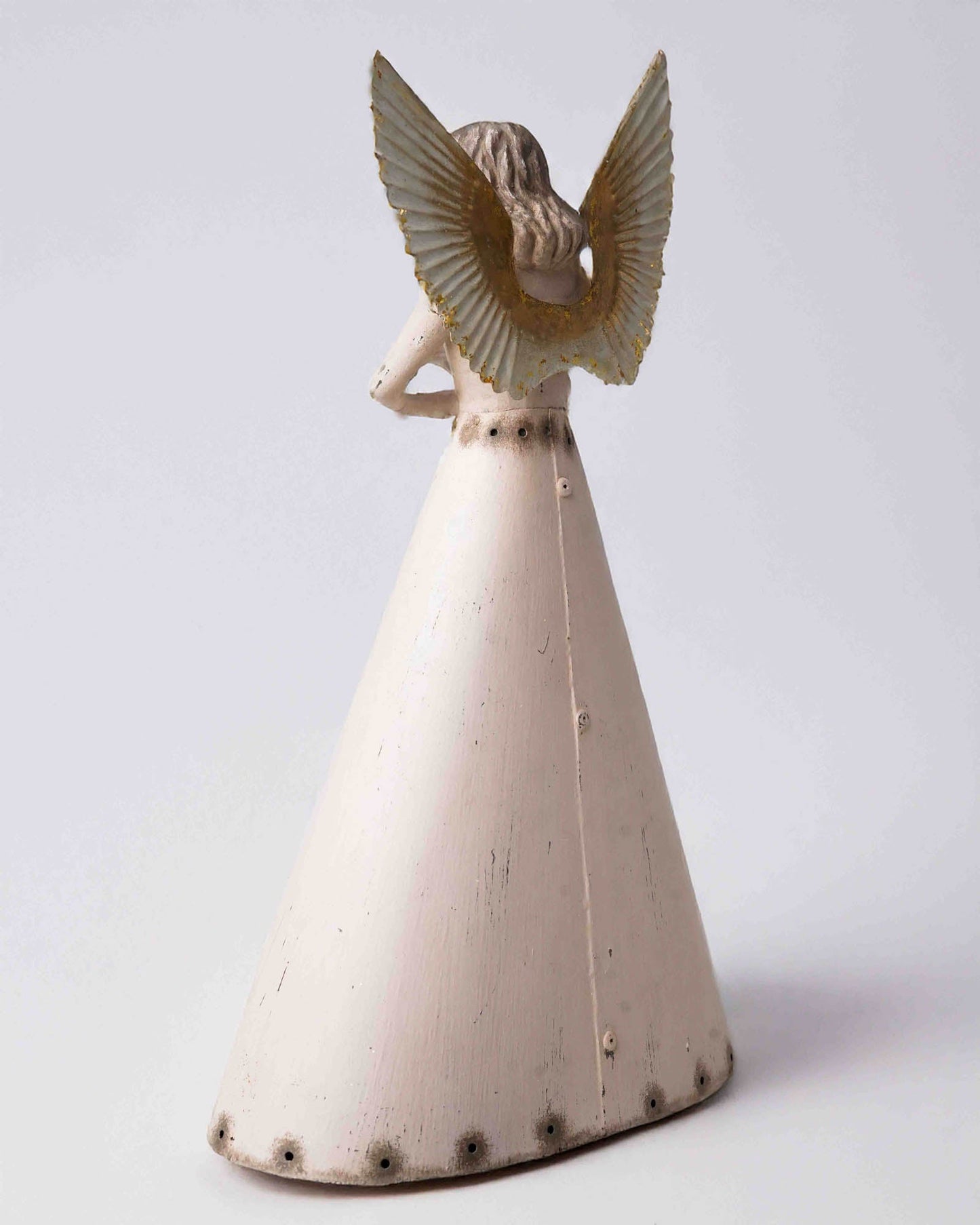 Vintage Wooden Angel Figurine with Gold Accented Wings