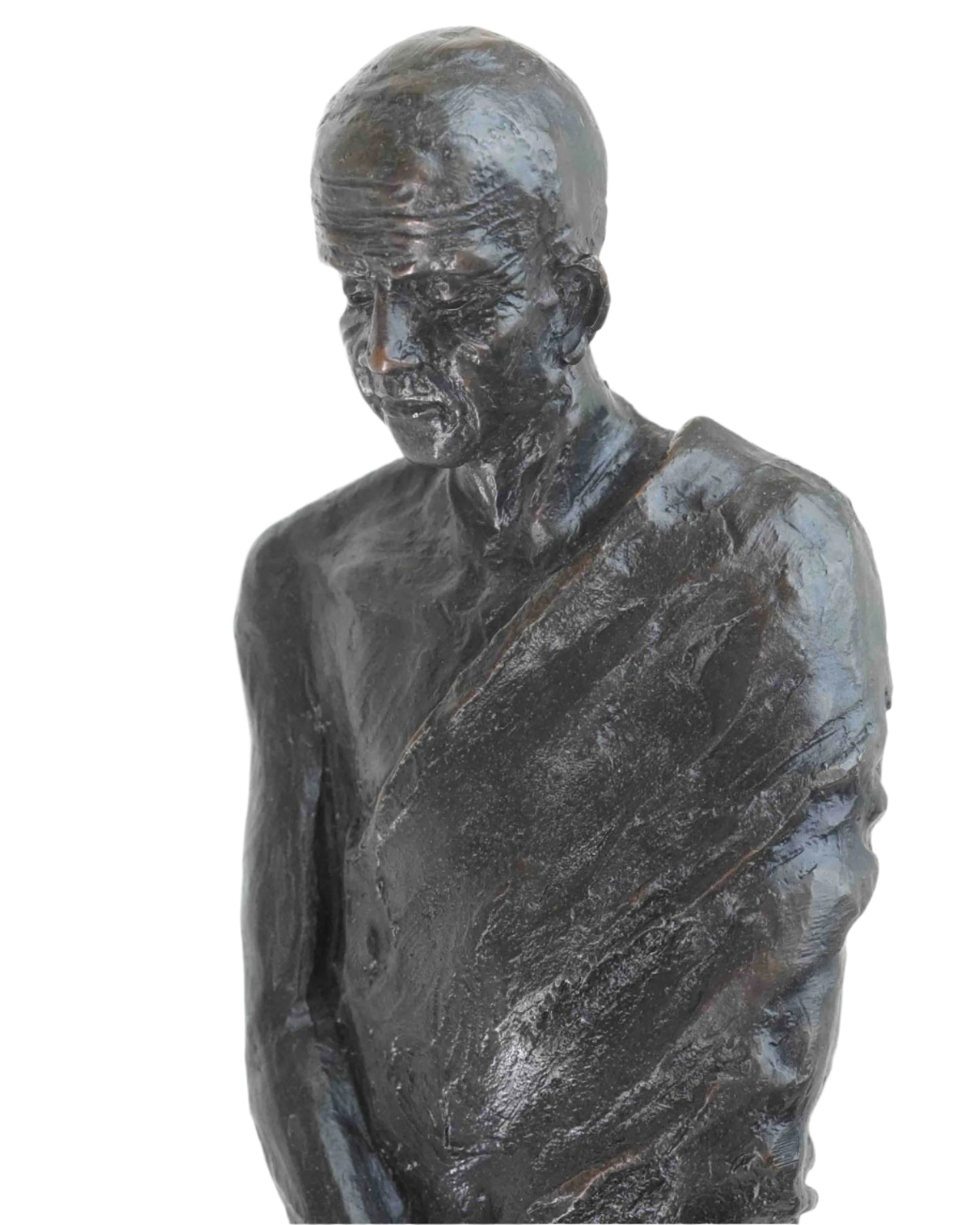 Tall Bronze Monk On Black Pedestal