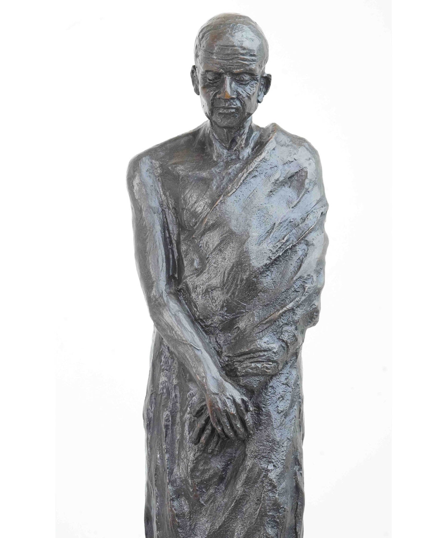 Tall Bronze Monk On Black Pedestal