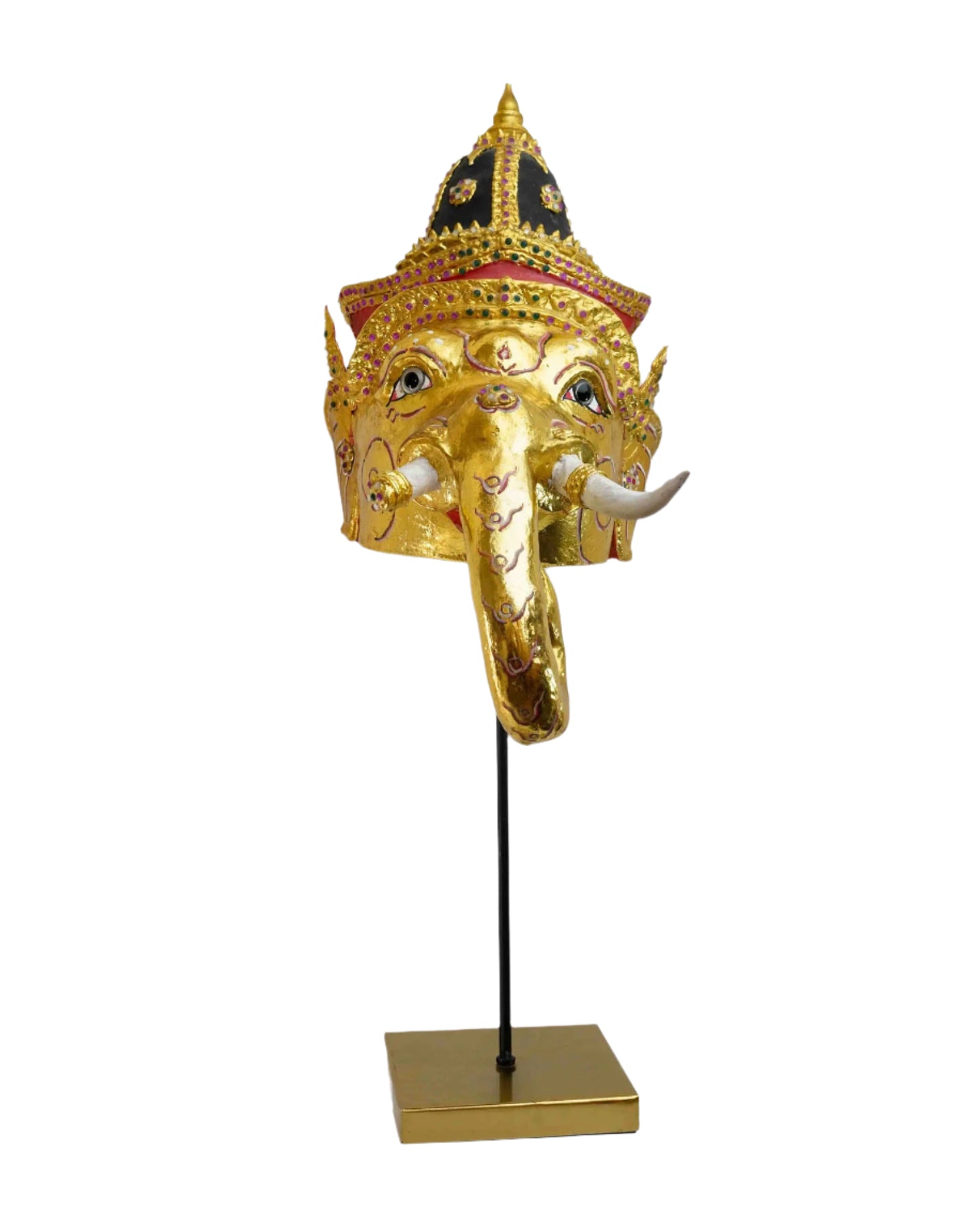 Vintage Wooden Ganesha Head In Gold