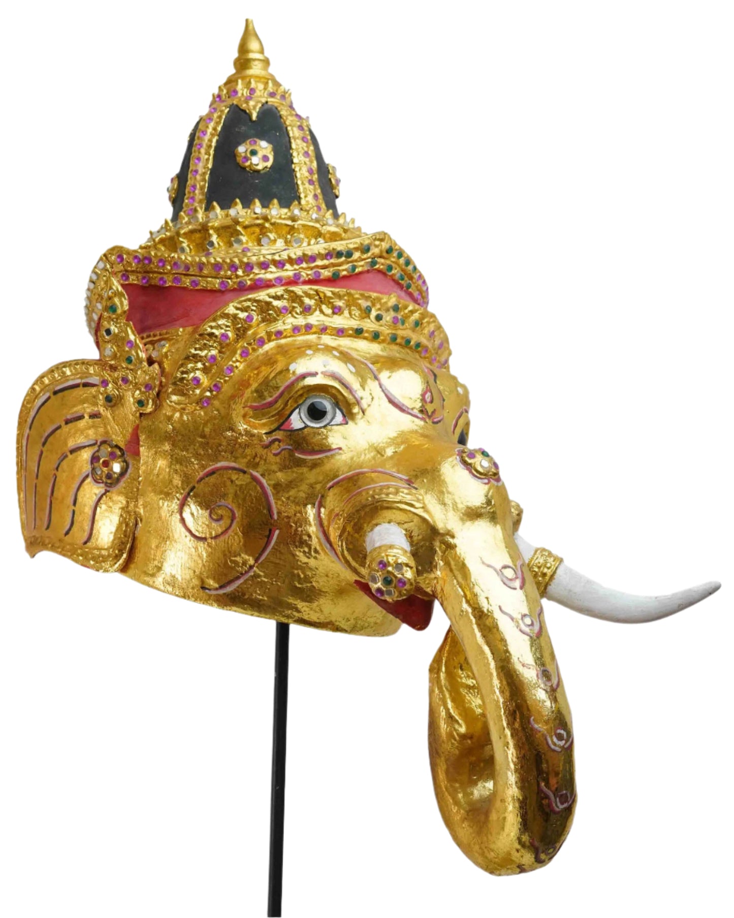 Vintage Wooden Ganesha Head In Gold