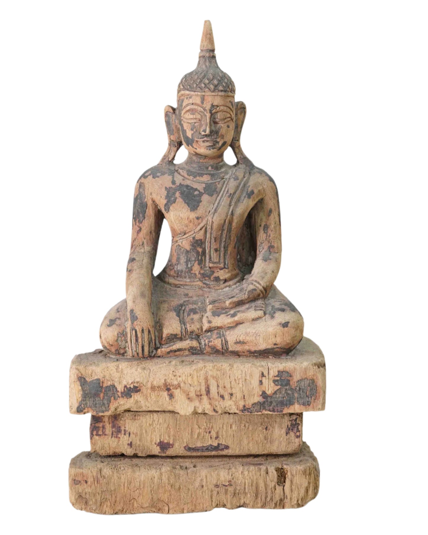 Vintage Hand-Carved Sitting Buddha Sculpture with Original Pedestal