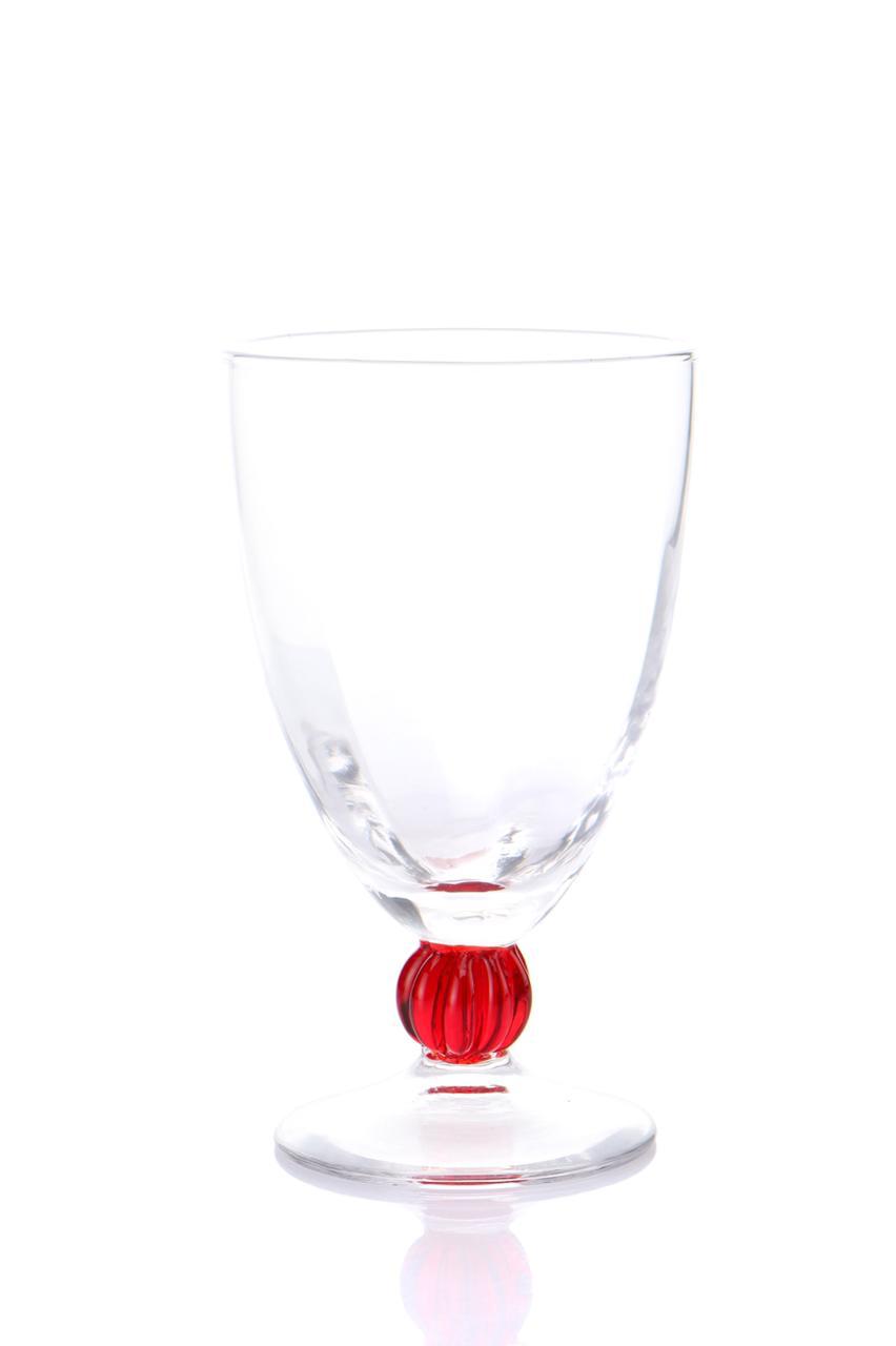 Muran Handcrafted Clear Goblet Glass with Red Accent Stem- Set of 6