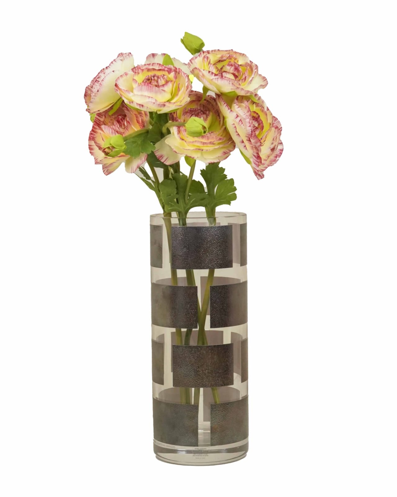 Clear Glass Vase With Metallic Silver Pattern