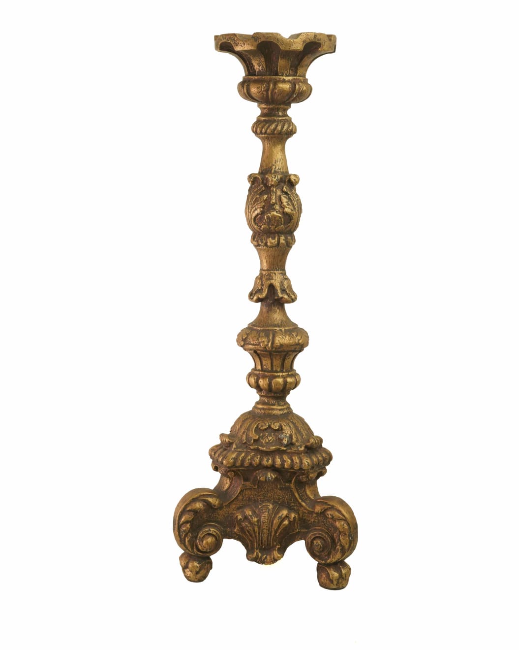Antique Gold Wooden Candle Stand with Glass Hurricane