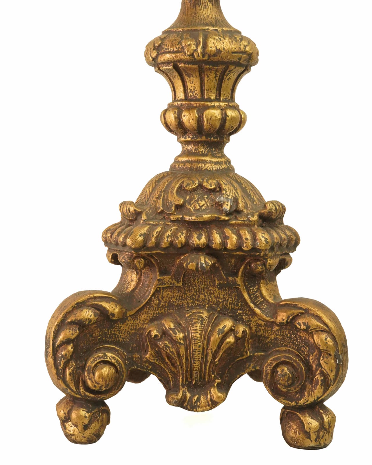 Antique Gold Wooden Candle Stand with Glass Hurricane