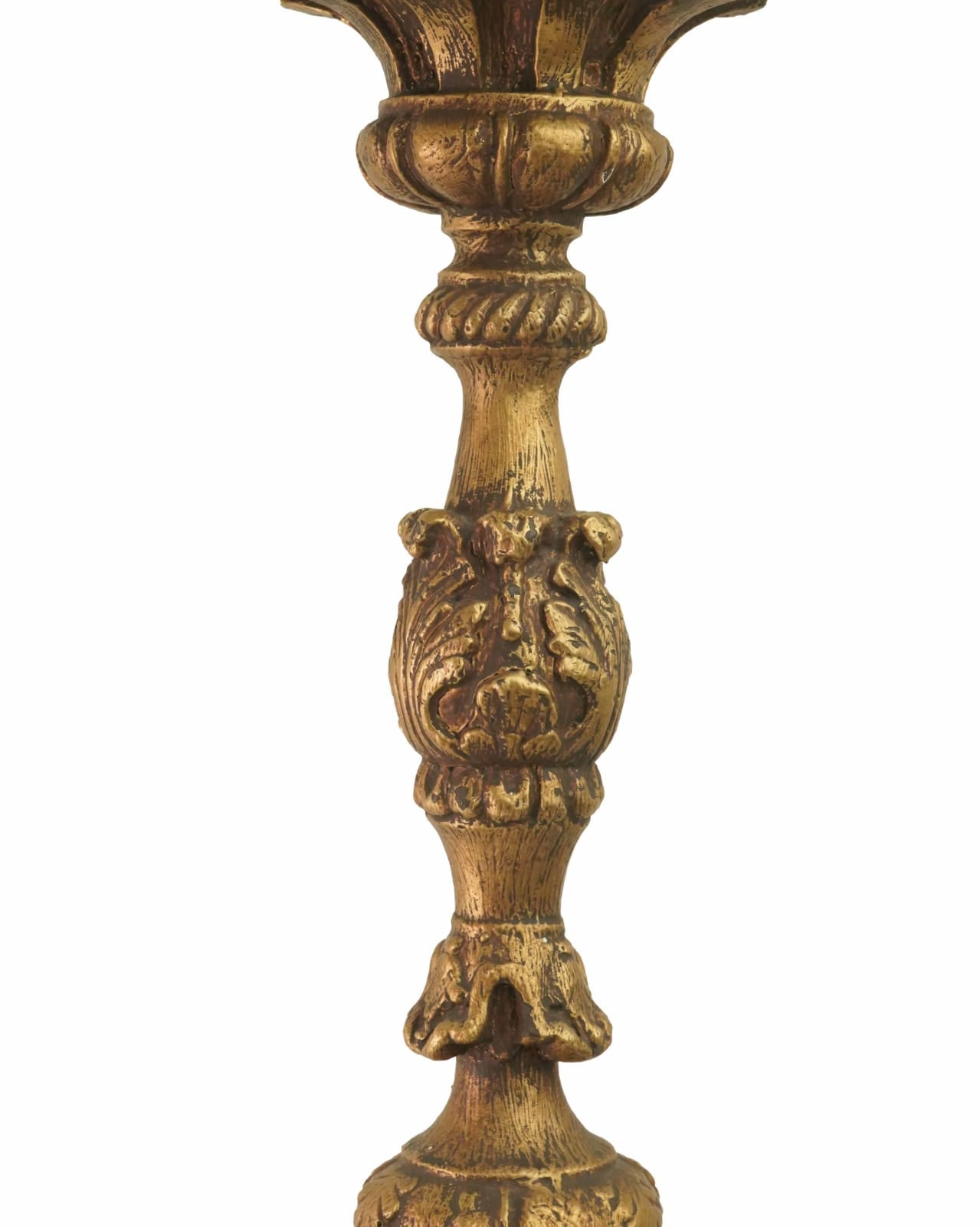 Antique Gold Wooden Candle Stand with Glass Hurricane