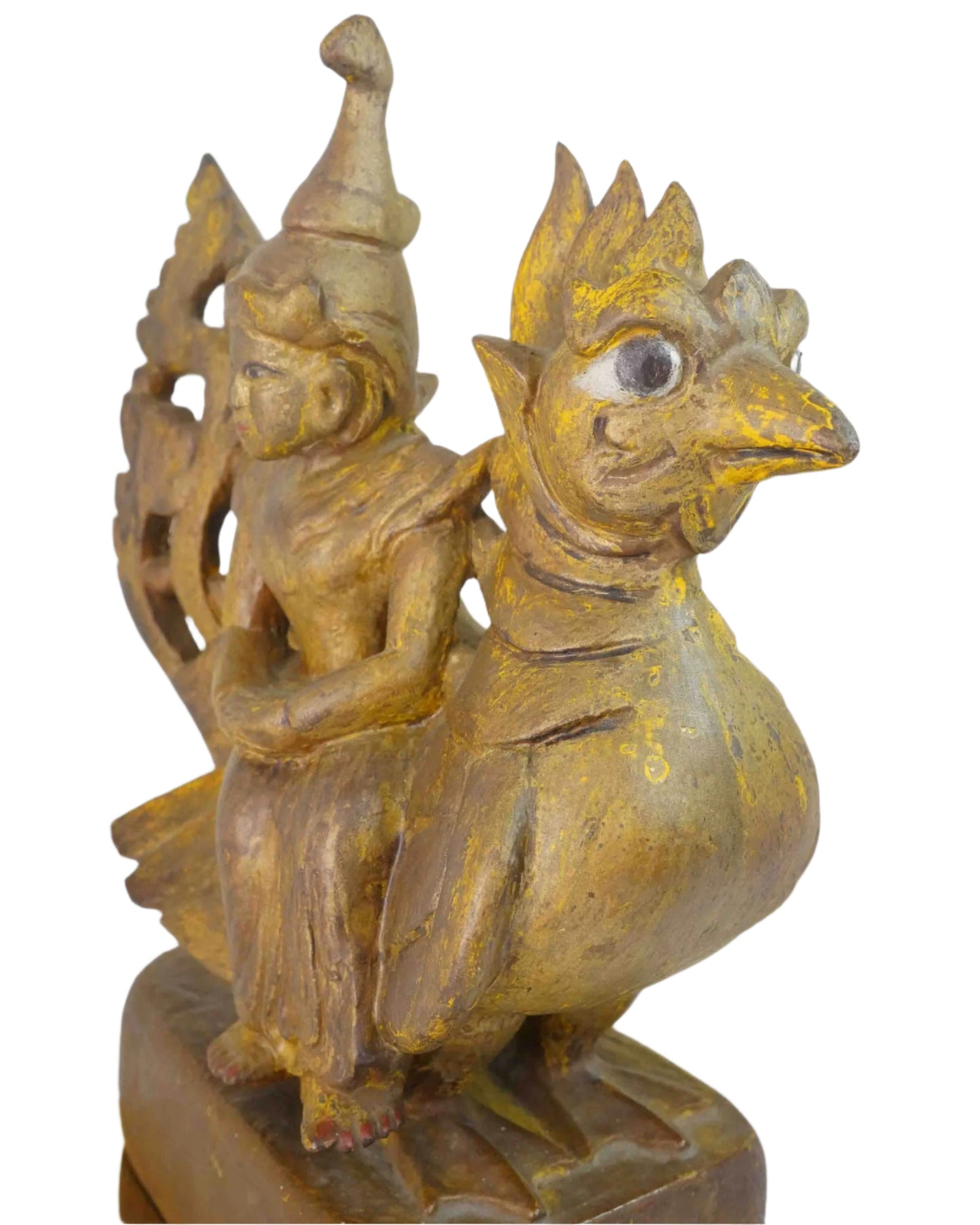 Wooden Antique Burmese Goddess Sitting Atop A Hintha Bird