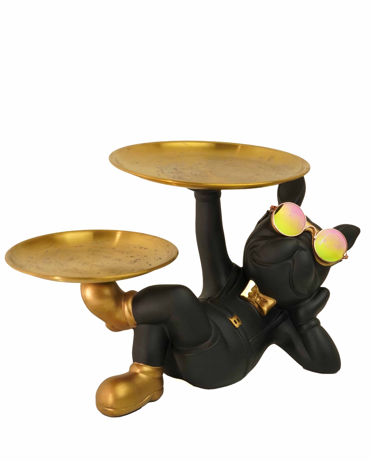Luxury Bulldog Butler Tray – Quirky Double Dish Decorative Stand in Black & Gold