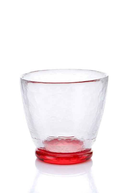 Artisan Textured Glass Tumblers with Red Accent Base- Set of 6