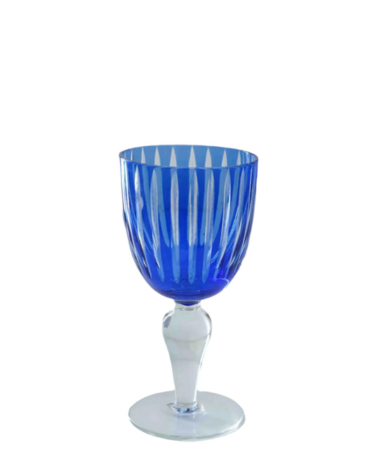 Cobalt Wine Glass With Glass Cutting Design