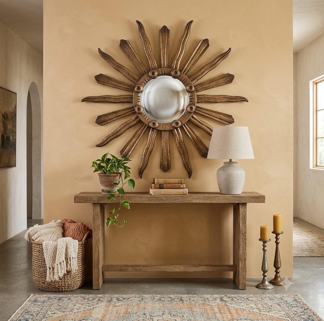 Stylish Giltwood Sun Burst with Convex Mirror