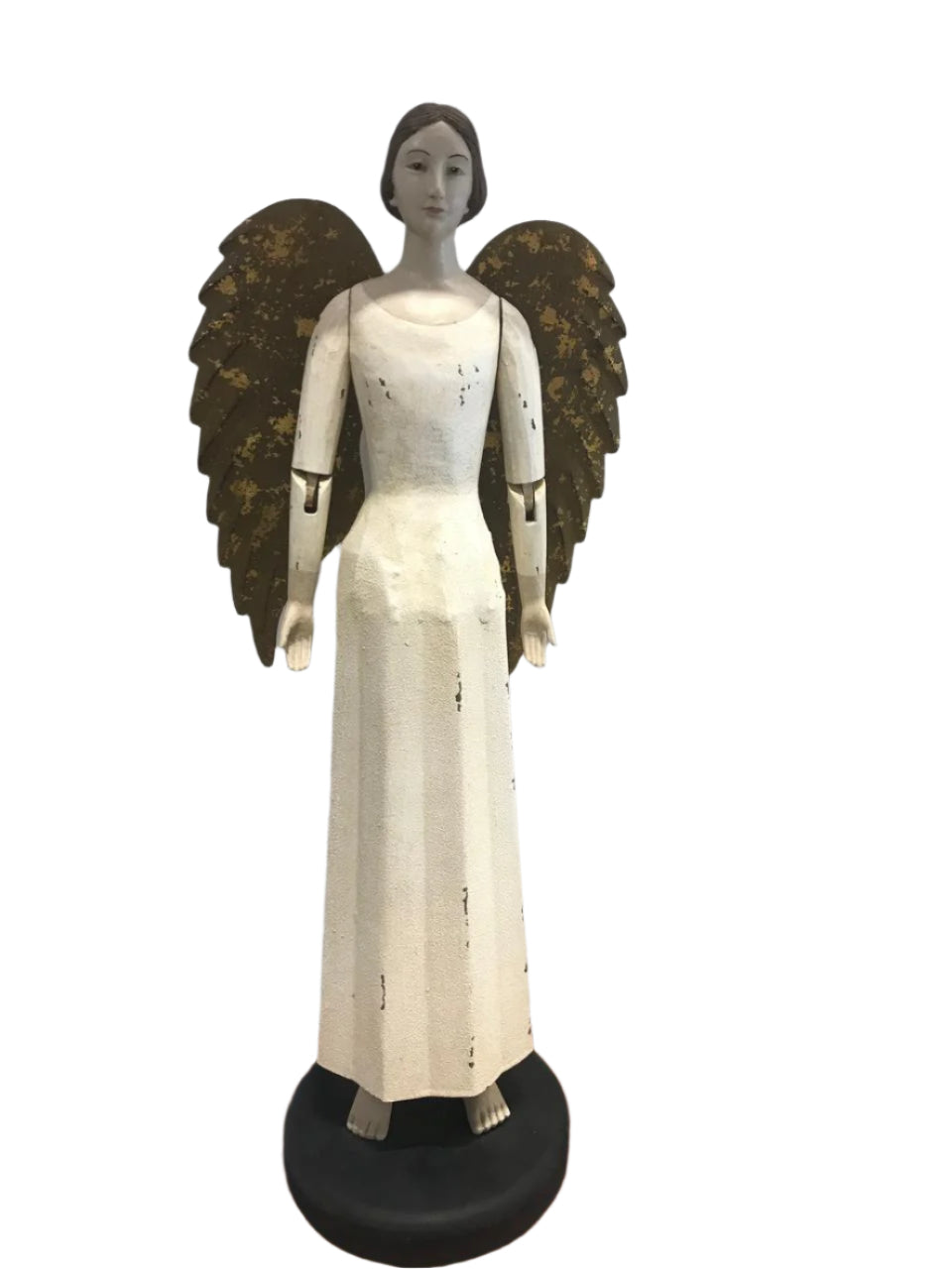 Wooden Angel Statue with Golden Wings