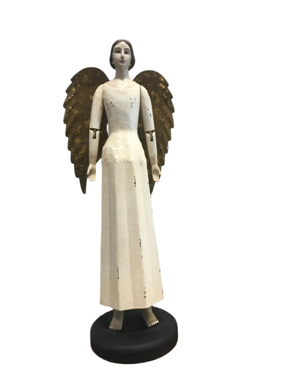 Wooden Angel Statue with Golden Wings
