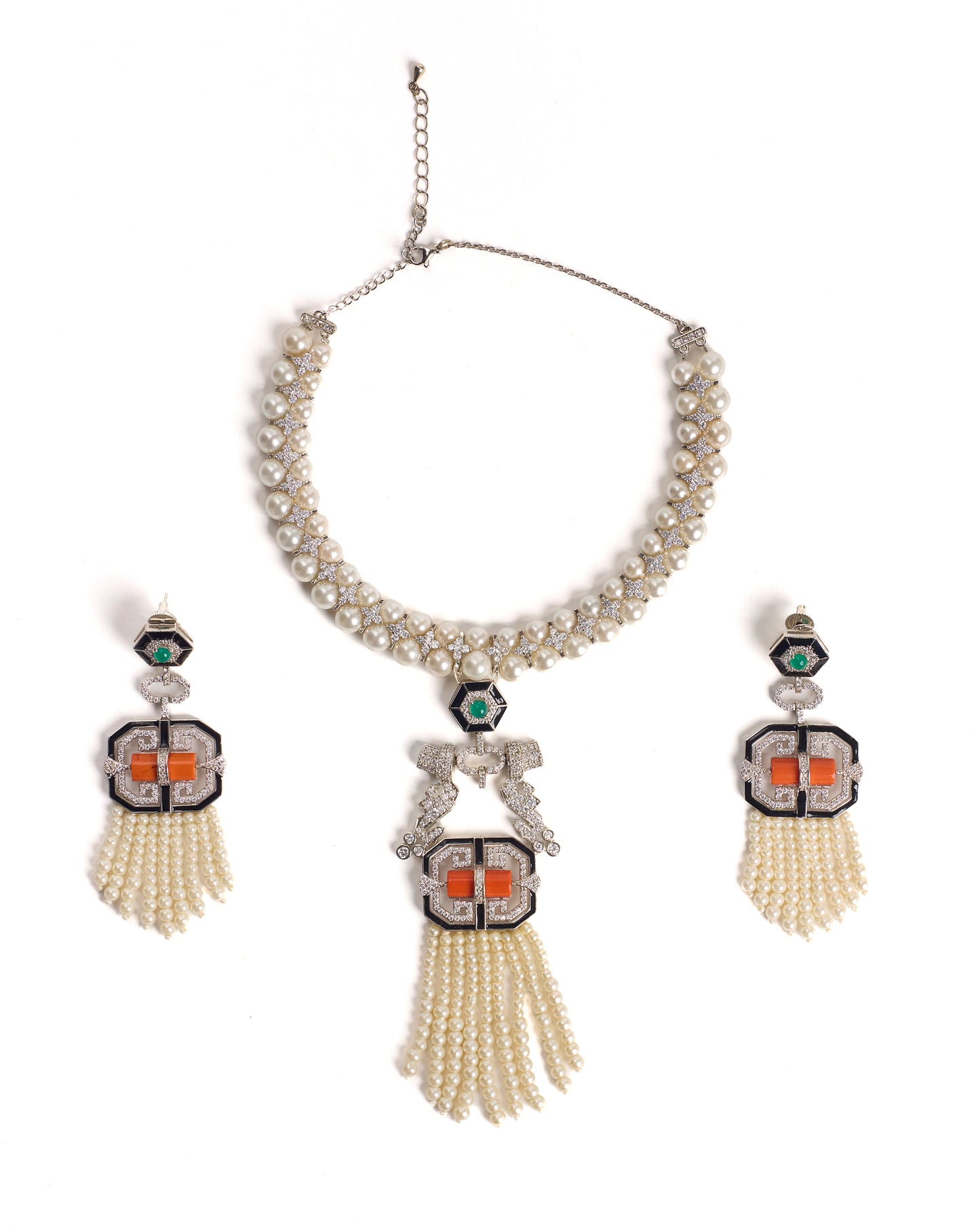 Pearl tassel set (Necklace with earring)