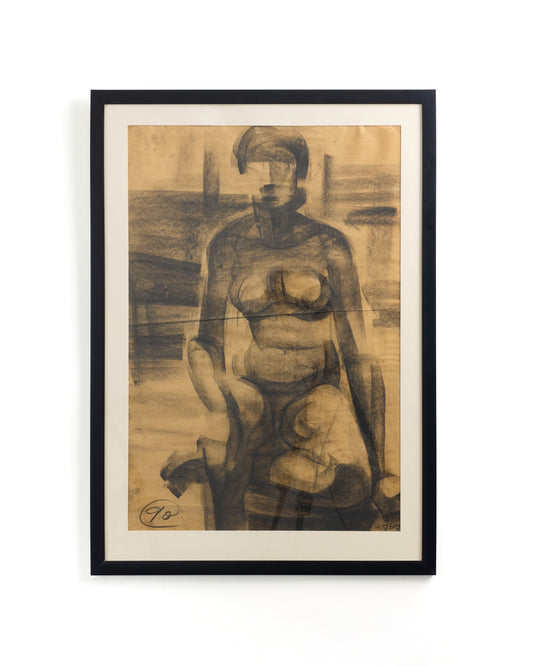 "Abstract Female Form" – Original Charcoal Sketch on Vintage Paper