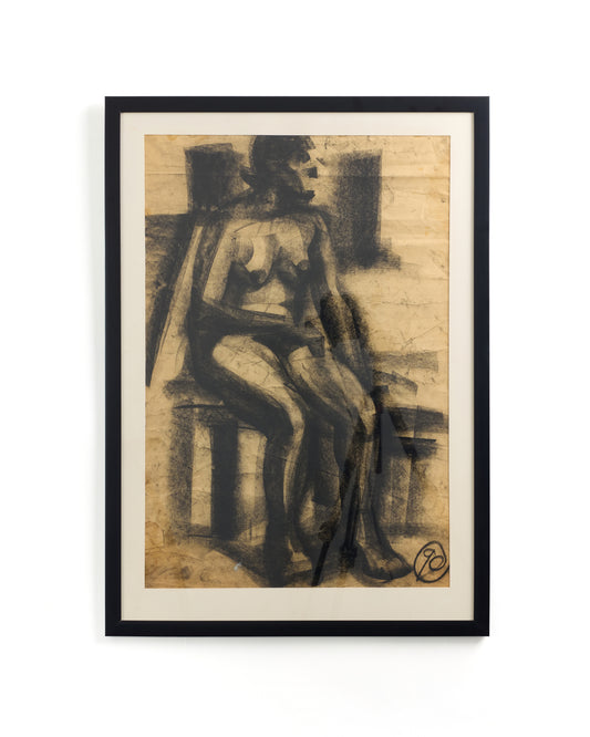 Original Charcoal Nude Figure Sketch on Paper