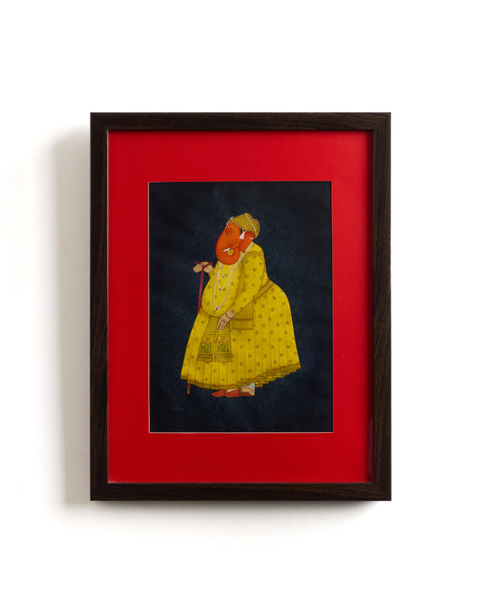 "Ganesha in Robe" – Framed Miniature Painting by Riyaz Uddin
