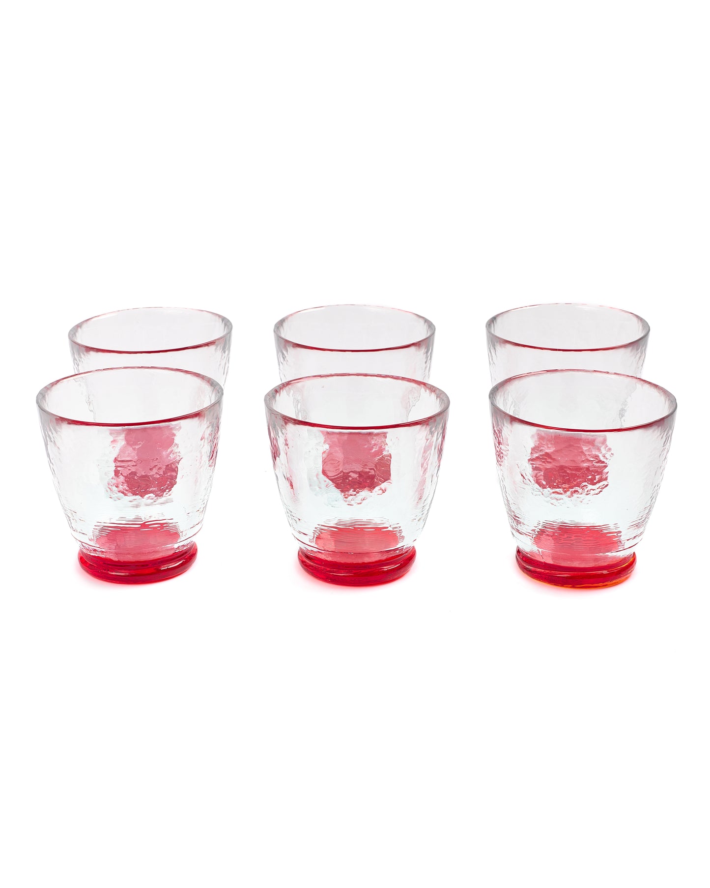 Artisan Textured Glass Tumblers with Red Accent Base- Set of 6