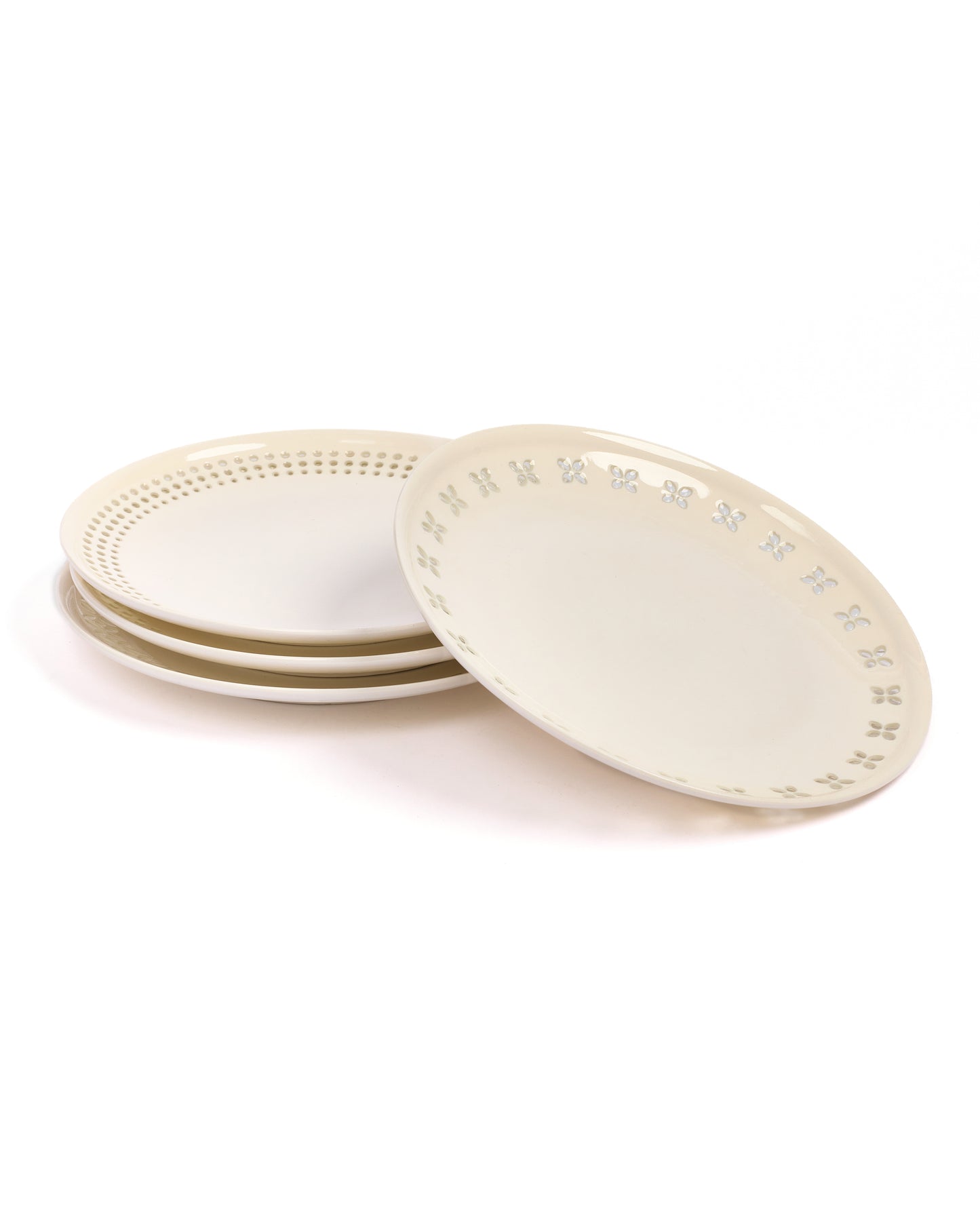 Set of 4 Ivory cut out detailing plates