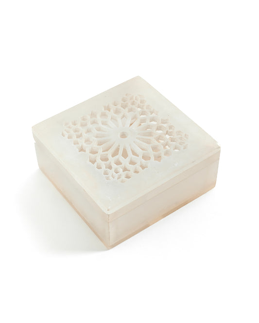 Ivory Marble Square Keepsake Box with Carved Lid