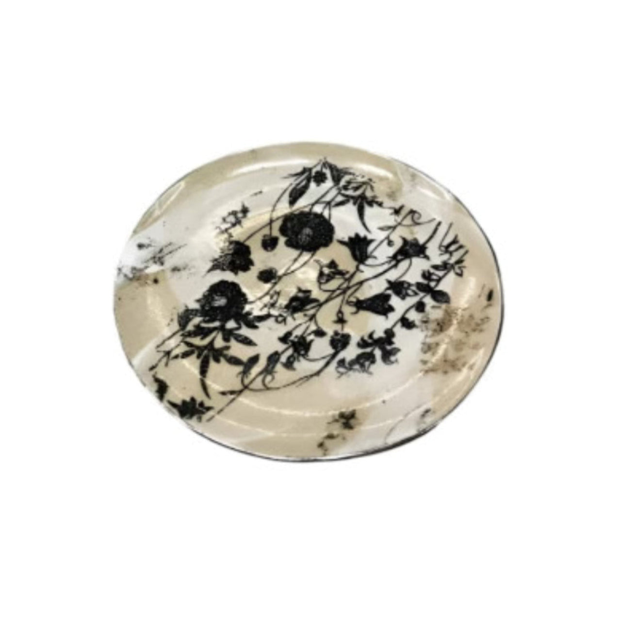 Handcrafted Ash Grey Ceramic Quarter Plate with Vintage Floral Print