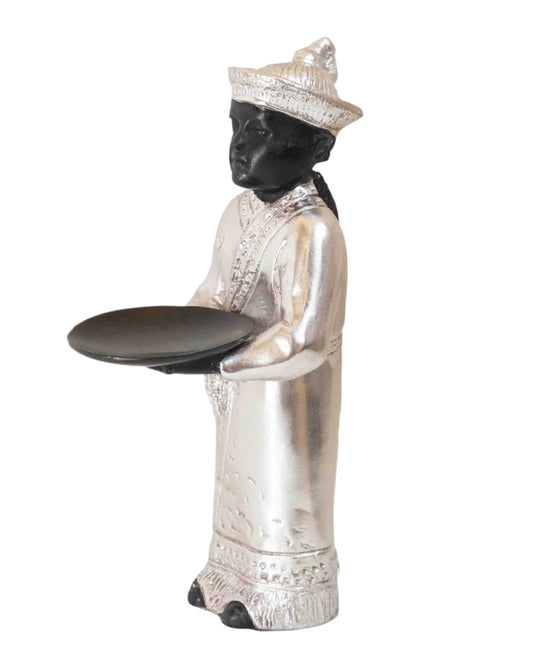 Vintage Statue of Asian Man with Tray Decorative Figurine