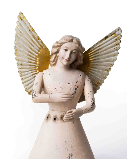 Vintage Wooden Angel Figurine with Gold Accented Wings