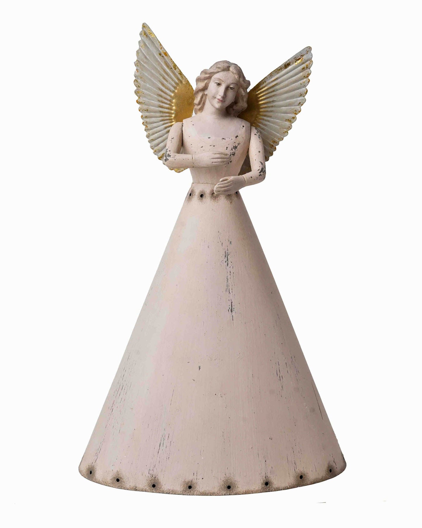 Vintage Wooden Angel Figurine with Gold Accented Wings