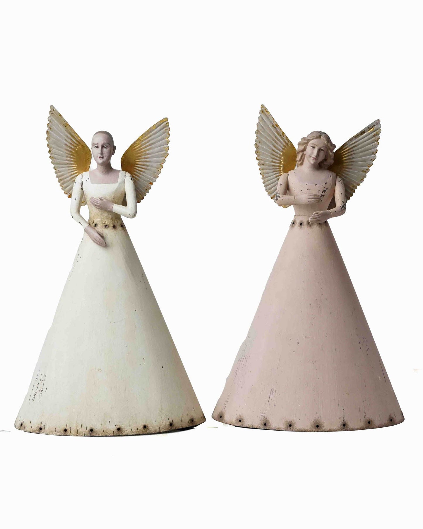 Vintage Wooden Angel Figurine with Gold Accented Wings