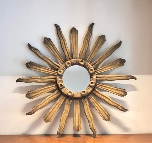 Stylish Giltwood Sun Burst with Convex Mirror
