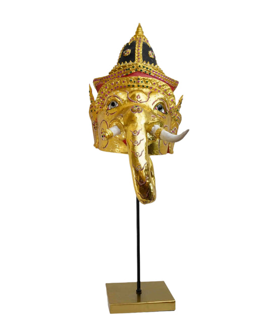 Vintage Wooden Ganesha Head In Gold