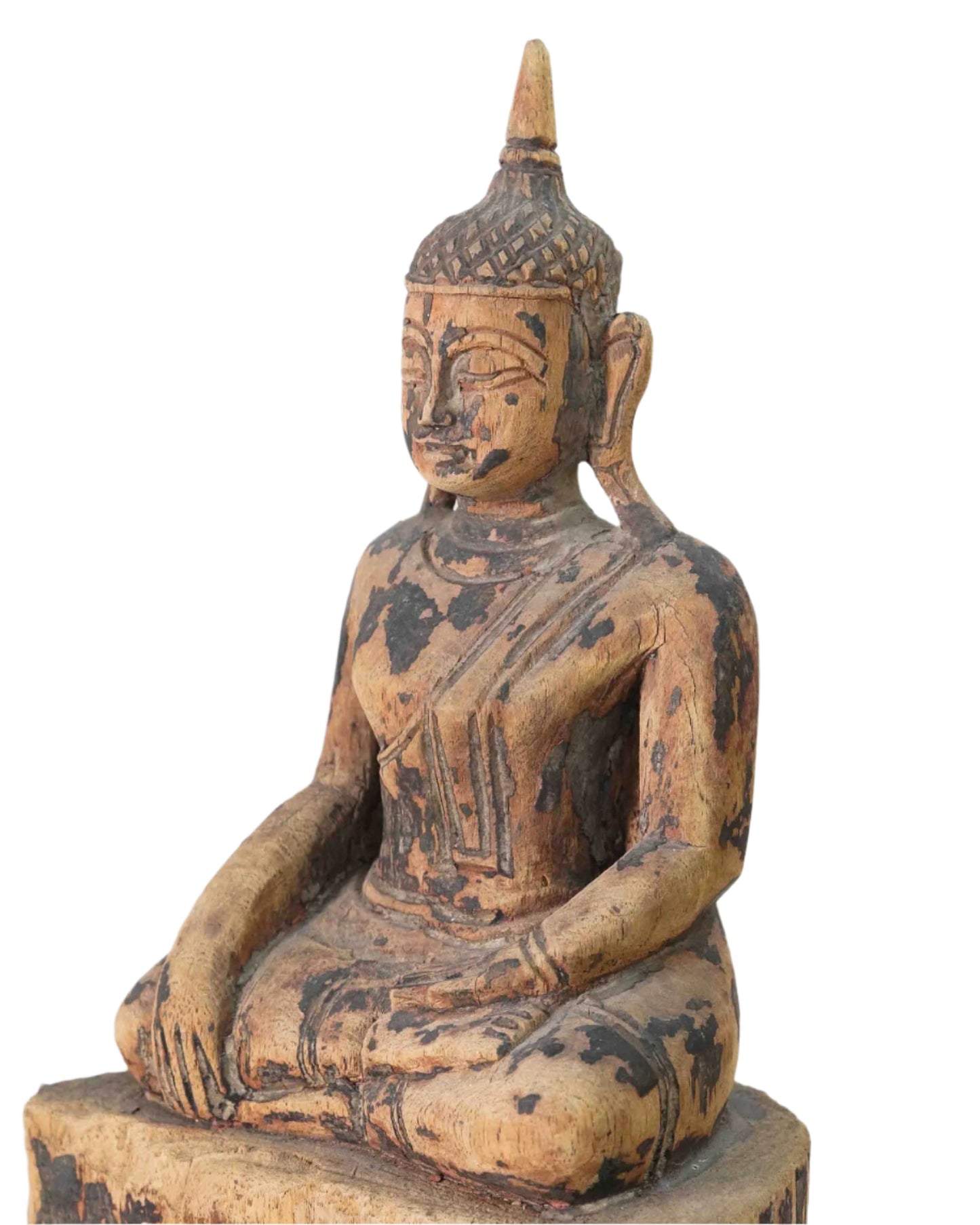 Vintage Hand-Carved Sitting Buddha Sculpture with Original Pedestal