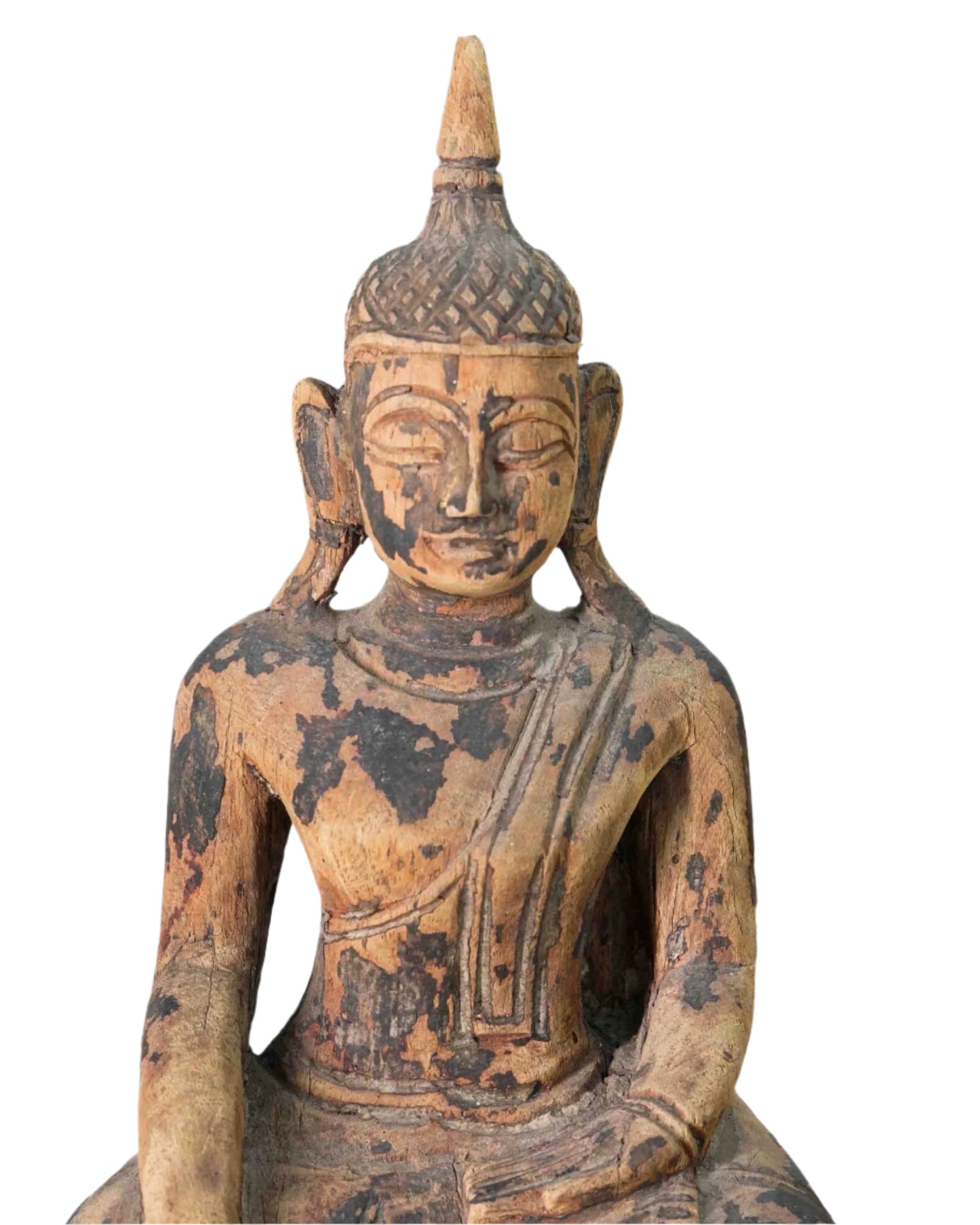 Vintage Hand-Carved Sitting Buddha Sculpture with Original Pedestal