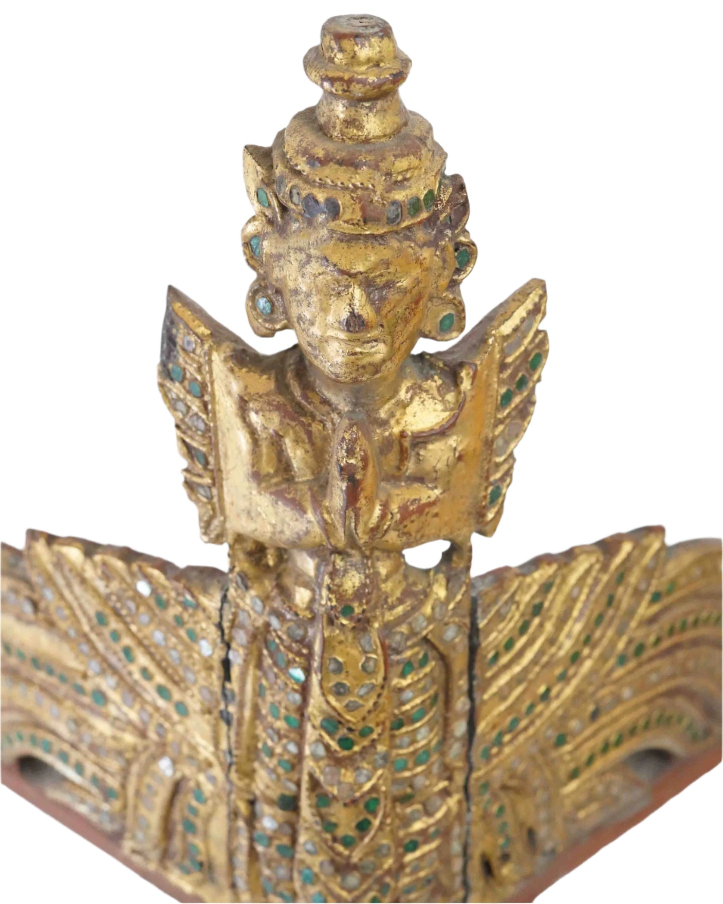 Vintage Praying Monk Statue with Gemstone Detailing