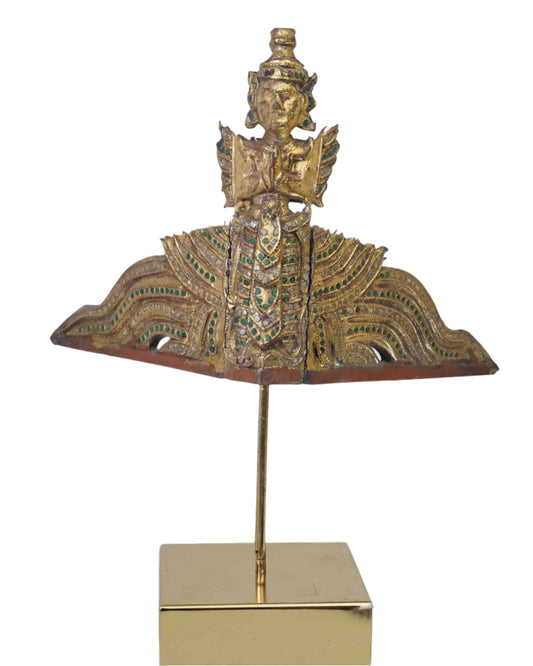 Vintage Praying Monk Statue with Gemstone Detailing