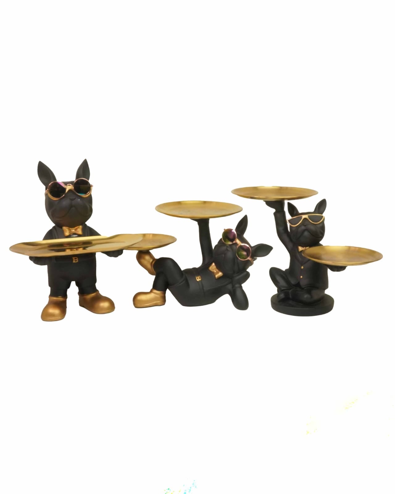 Luxury Bulldog Butler Tray – Quirky Double Dish Decorative Stand in Black & Gold