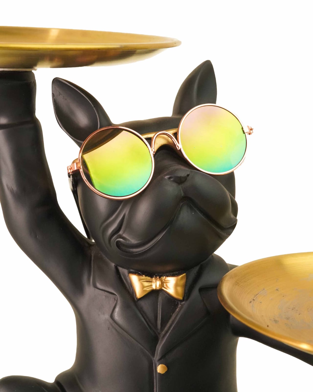 Luxury Bulldog Butler Tray – Quirky Double Dish Decorative Stand in Black & Gold
