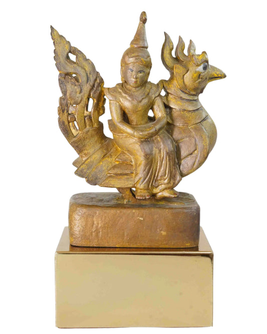 Wooden Antique Burmese Goddess Sitting Atop A Hintha Bird