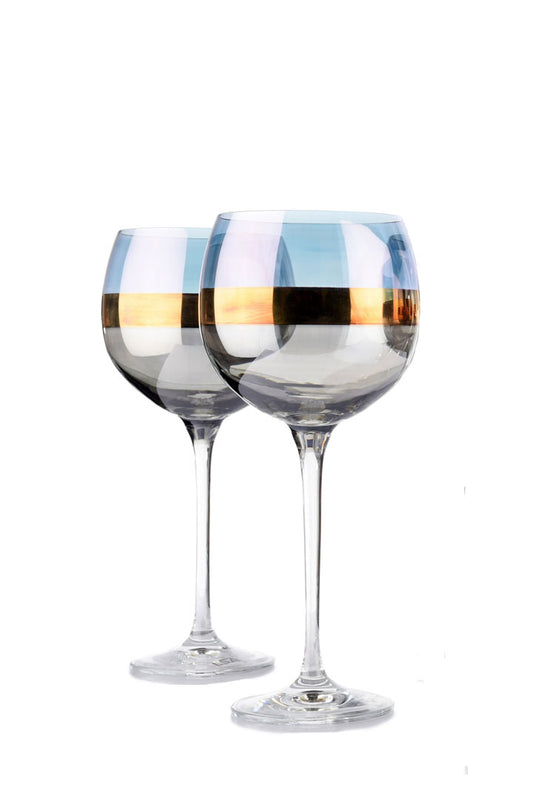 Set of 6 Luxe Gold & Blue Band Wine Glasses